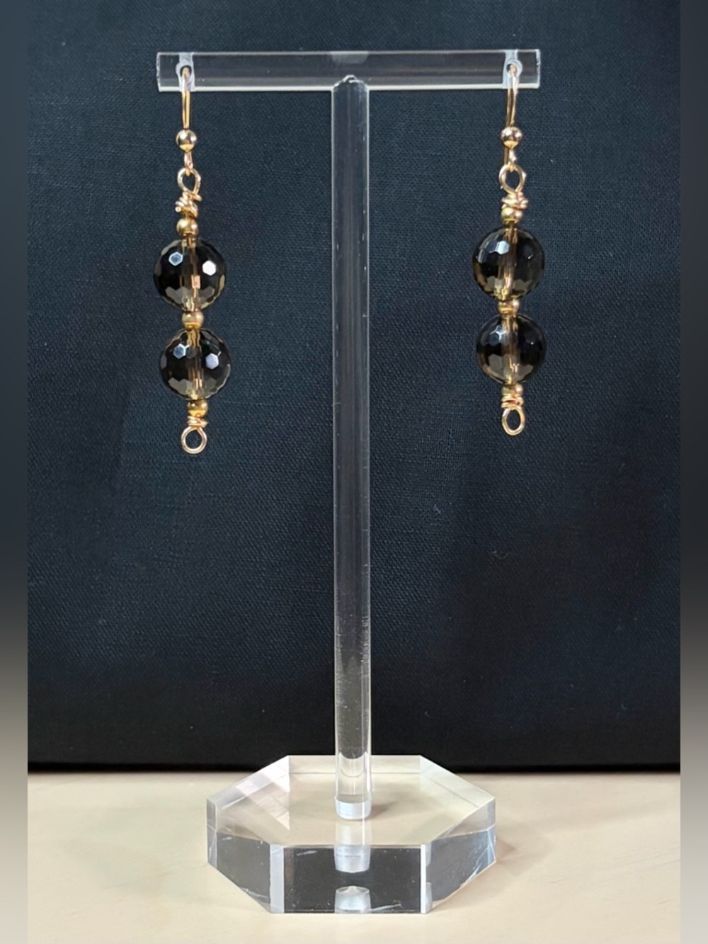 14K GF Smokey Quartz Artisan Hand Crafted Dangle Earrings - Picture 2 of 7